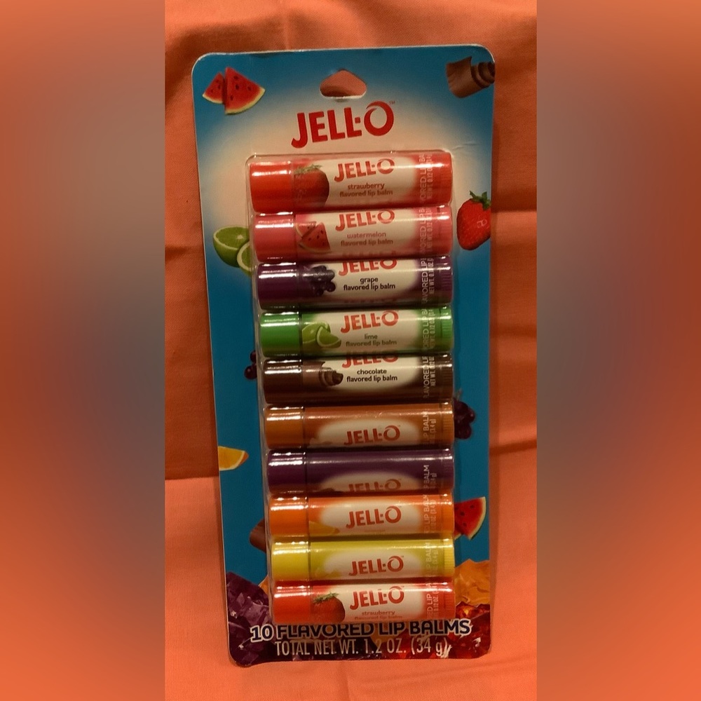 New! ❤️JELLO❤️ 10 Flavored Lip Balms Set, new in sealed package